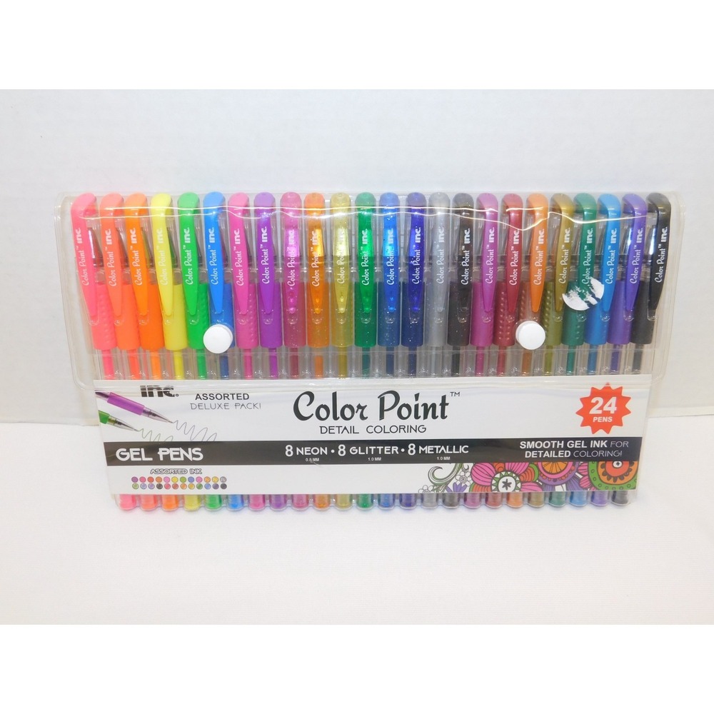 Peachtree Playthings Color Point Gel Pens 24 pack Neon Glitter Metallic